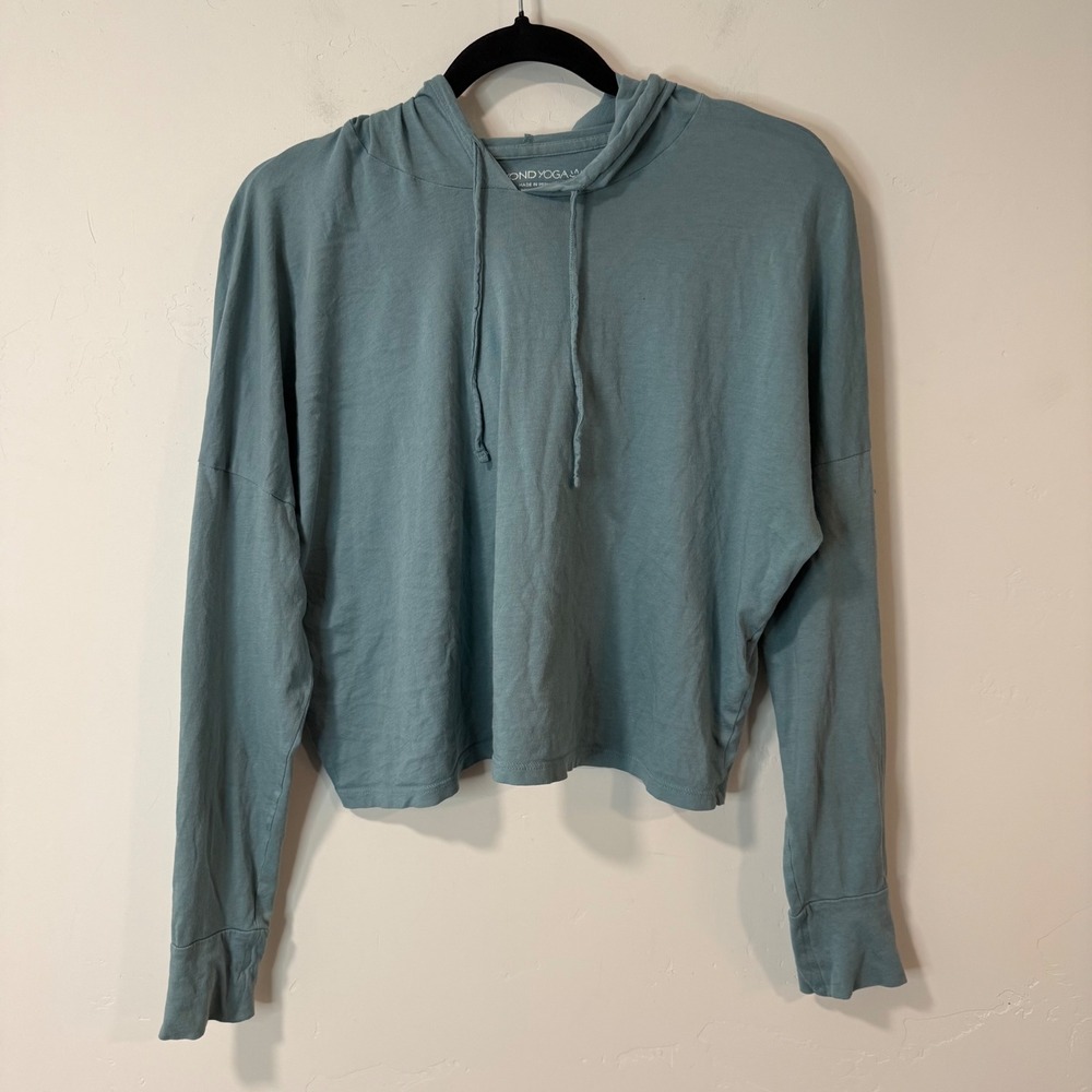 Beyond Yoga Womens Cropped Hoodie Small Blue Lightweight  Pima Cotton Activewear